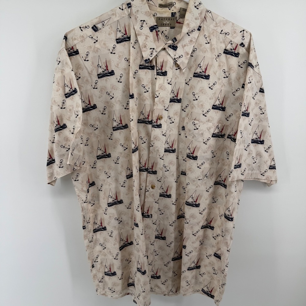 Natural Issue Mens XL‎ Nautical Sailboat Anchor Print Cotton Button Down Shirt